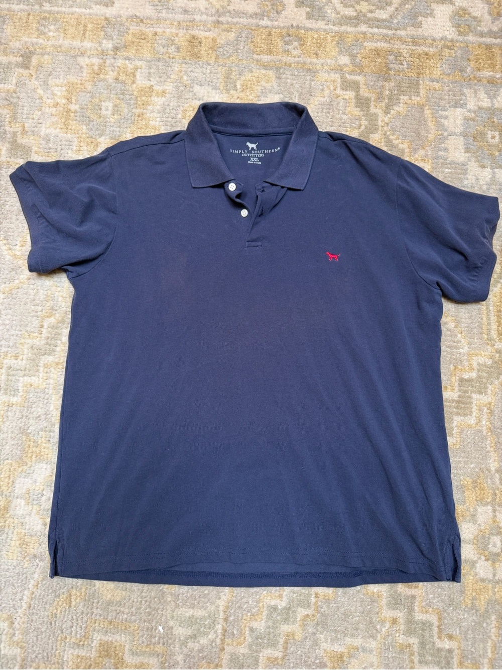 Simply Southern Navy Polo with Red Bird Dog Logo. Size xxl fits like size large